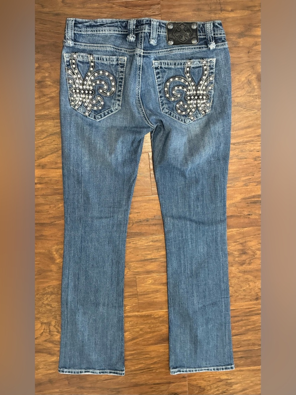 Miss Me Fleur De Lis Rhinestone Bling Bootcut Jeans Y2K Western Size 29